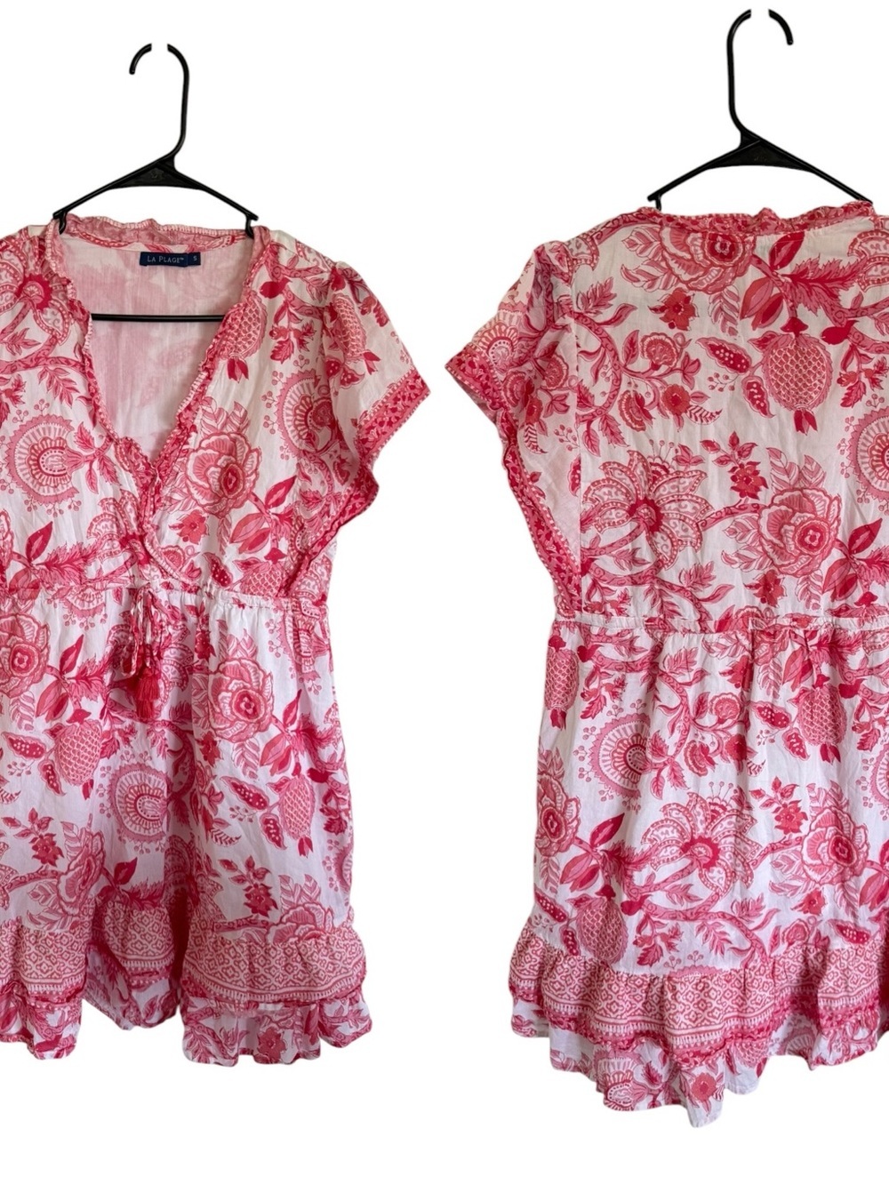 La Plage Cotton Pink Floral Bohemian Mini Dress